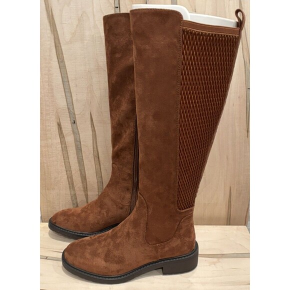 Kenneth Cole Reaction Lionel Tall Stretch Back Panel Boots Caramel Cafe - Picture 7 of 9